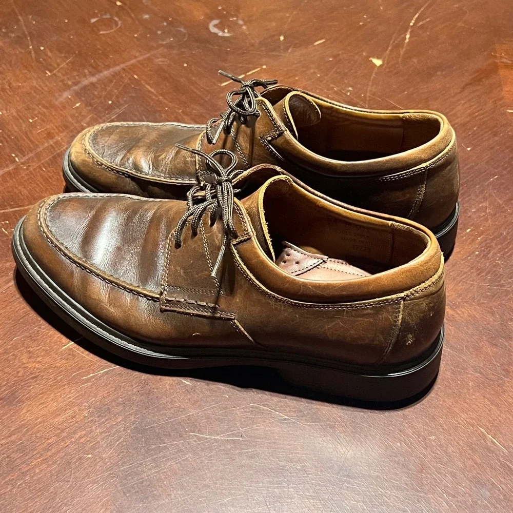 Johnston & Murphy Mens Brown Leather Moc Oxfords Made in Italy 20-5178 Size 9.5